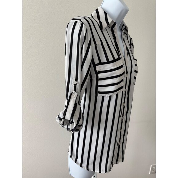 Express Shirt Small Portofino Button-Down Striped Preppy Corp Core Parisian Chic - Picture 10 of 13